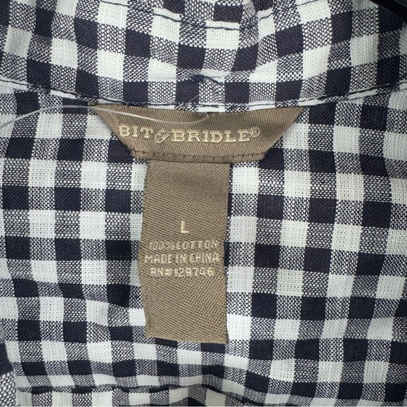 Bit & Bridle Navy and White Plaid Checkered Button Down Shirt Size Large - Picture 3 of 7